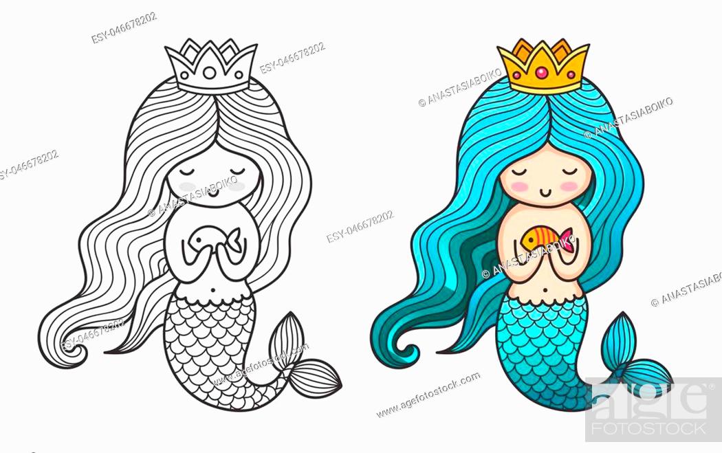 Princess mermaid. Cute cartoon character. Vector colored illustration for  print, card, poster, Vecteur de Stock, Vecteur et Image Low Budget Royalty  Free. Photo ESY-046678202 | agefotostock