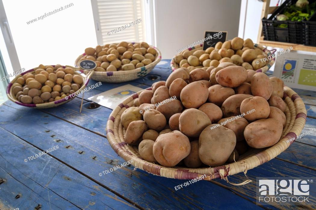 Stock Photo: patatas ibicencas, Mercat Pagès, Centre ArtesÃ  Antoni Tur Gabrielet , Sant Francesc Xavier, Formentera, balearic islands, Spain.