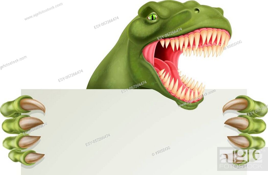 A scary dinosaur T Rex cartoon character holding a sign with space for your  copy, Stock Vector, Vector And Low Budget Royalty Free Image. Pic.  ESY-057266474 | agefotostock