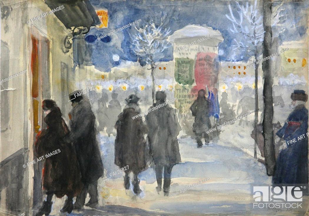 Imagen: Moscow Street. Vinogradov, Sergei Arsenyevich (1869-1938). Watercolour on paper. Realism. 1922. Russia. Private Collection. Landscape. Painting.