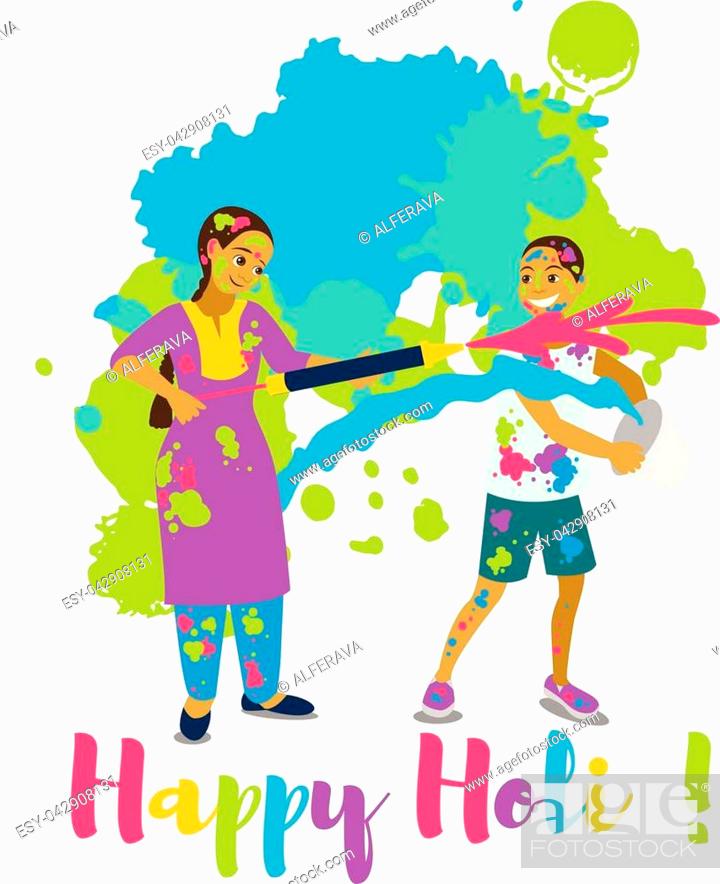Children playing holi .Happy holi festival greeting card and vector design,  Stock Vector, Vector And Low Budget Royalty Free Image. Pic. ESY-042908131  | agefotostock