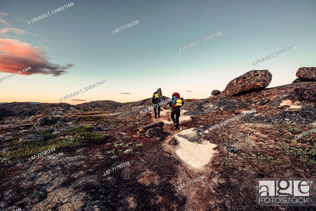 Stock Photo: Hiker on a route through greenland, greenland, arctic.