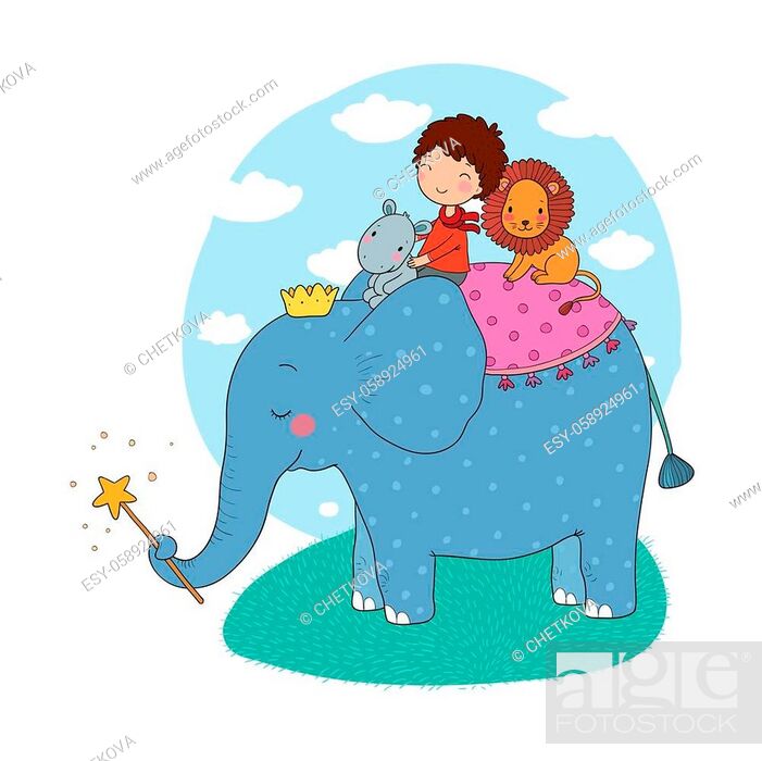 Cute cartoon man and elephant. African animals. Lion and hippo, Stock  Vector, Vector And Low Budget Royalty Free Image. Pic. ESY-058924961 |  agefotostock