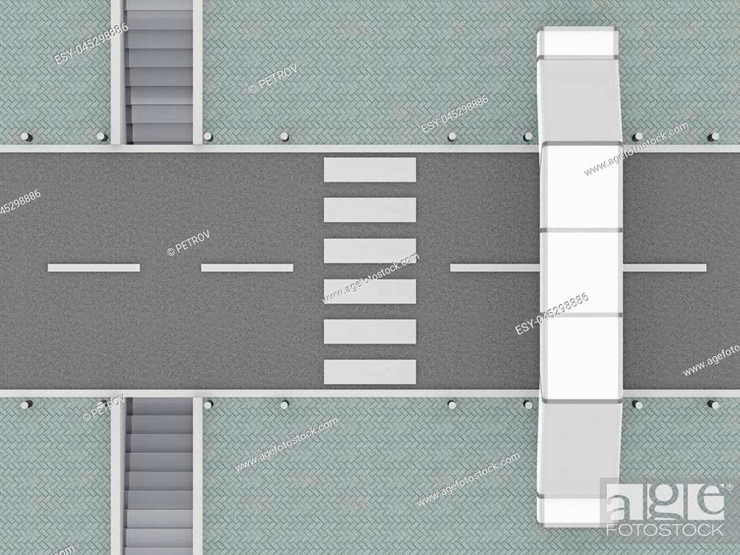 Stock Photo: options for crossing the road top view. 3d rendering.