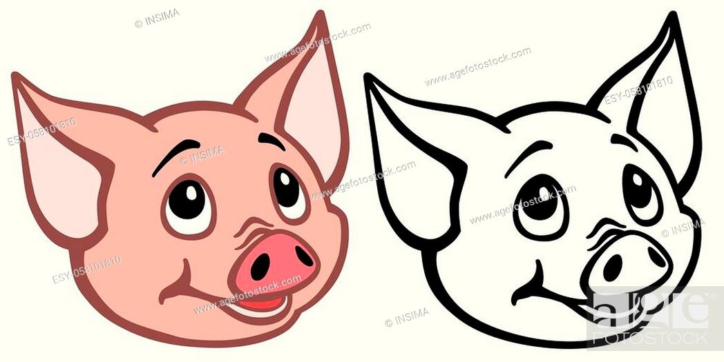 head of little pig. Cartoon cute piglet isolated on white, Stock Vector,  Vector And Low Budget Royalty Free Image. Pic. ESY-058101810 | agefotostock