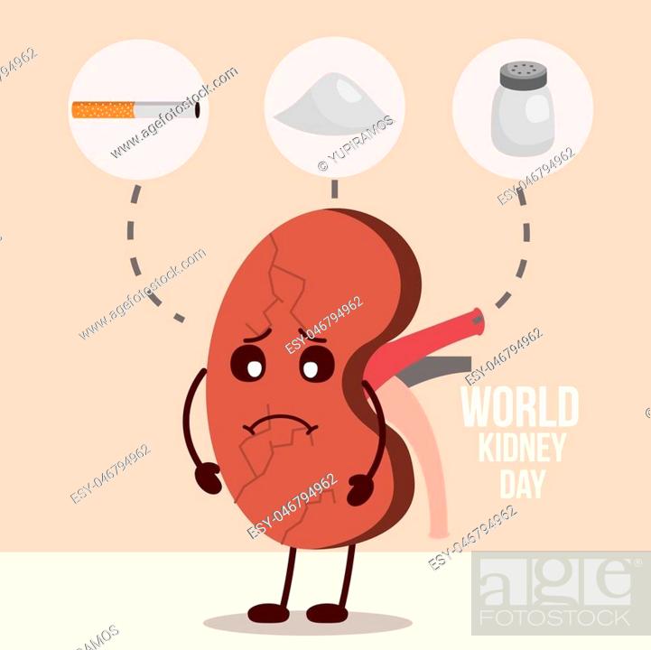 world kidney day cartoon sick organ salt tobacco vector illustration, Stock  Vector, Vector And Low Budget Royalty Free Image. Pic. ESY-046794962 |  agefotostock