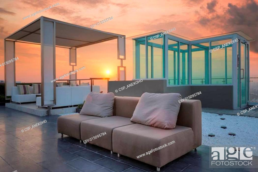 Stock Photo: Relax coner on condominium roof top garden.