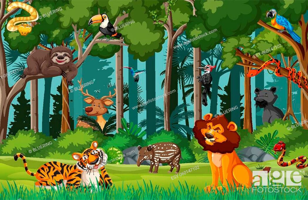 Wild animal cartoon character in the forest scene illustration, Stock  Vector, Vector And Low Budget Royalty Free Image. Pic. ESY-060147102 |  agefotostock