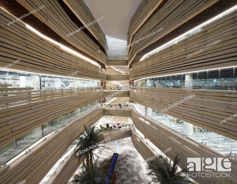 Stock Photo: Atrium view. National Bank of Oman HQ, Muscat, Oman. Architect: LOM Architecture and Design, 2017.