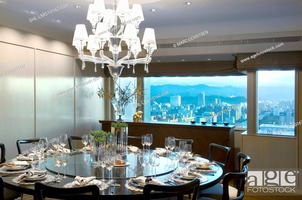 Large Circular Dining Table In Dining Room With City View Stock Photo Picture And Rights Managed Image Pic Shl Lmg10162 038 Agefotostock