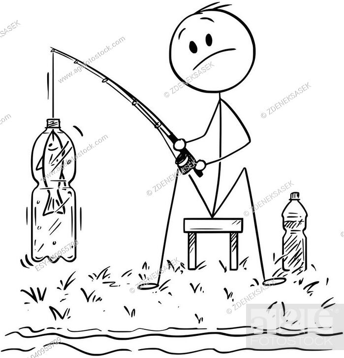Cartoon stick drawing conceptual illustration of man or fisherman sitting  on the shore of lake or..., Stock Vector, Vector And Low Budget Royalty  Free Image. Pic. ESY-040955799 | agefotostock