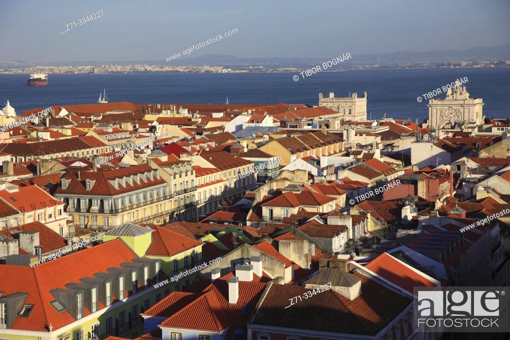 Stock Photo: Portugal, Lisbon, skyline, Baixa, Tagus River, .