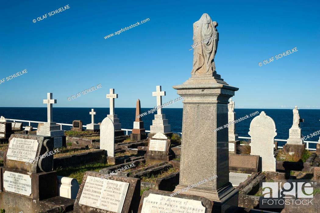 Stock Photo: Sydney, New South Wales, Australia - Graves at Waverley Cemetery between Bronte and Clovelly along the Bondi to Coogee Walk.