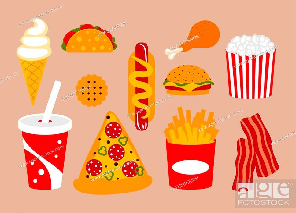Fast food vector clip art set with pizza, burger, soda and bacon, Stock  Vector, Vector And Low Budget Royalty Free Image. Pic. ESY-057966826 |  agefotostock