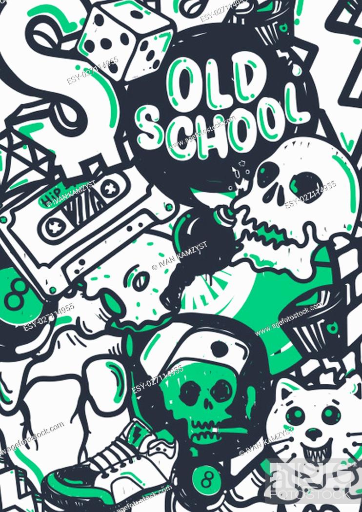 Graffiti vector stuff background sticker poster Colorful Doodle pattern in  green black and white..., Stock Photo, Picture And Low Budget Royalty Free  Image. Pic. ESY-027114955 | agefotostock