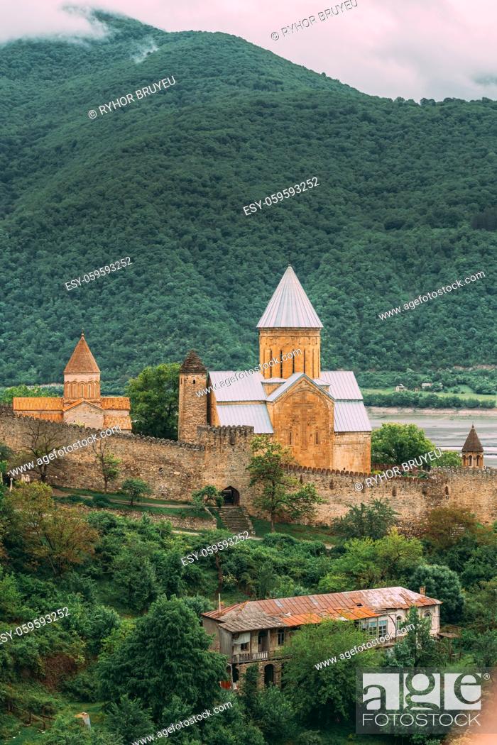 Stock Photo: Ananuri Georgia. Church In Castle Complex About 72 Kilometres From Tbilisi. Famous Landmark. Cultural Historic Heritage. Popular Place.