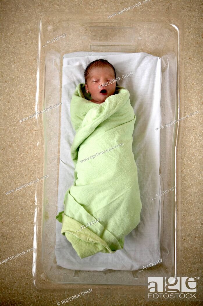 Stock Photo: Newborn Baby Boy in Hospital.
