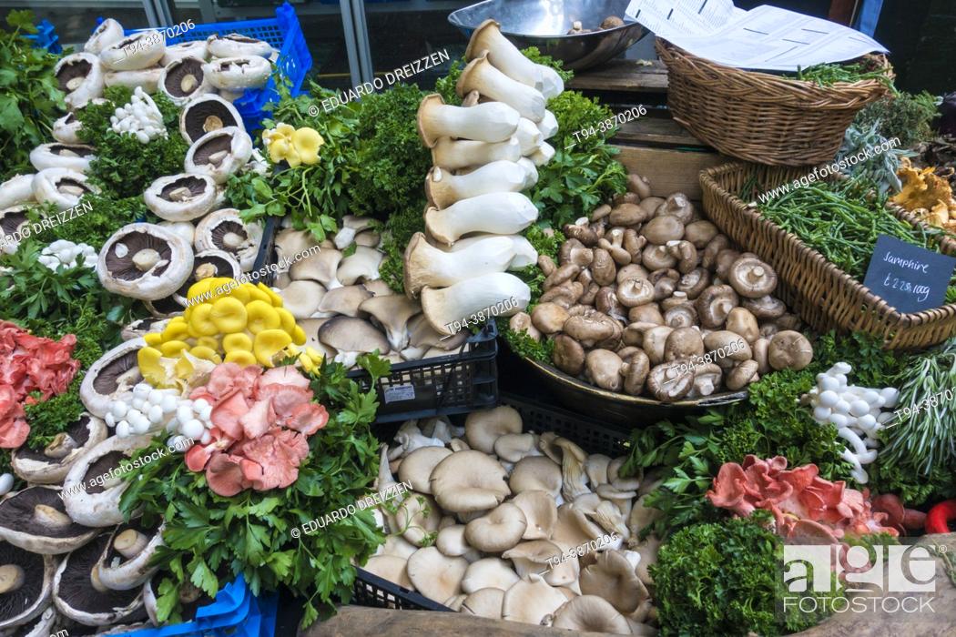 Imagen: Puesto de venta de hongos en el Borough Market, Southwark, Londres, UK.