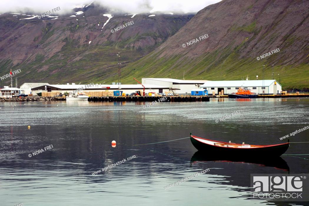 Stock Photo: Harbor, mountain, Iceland, Siglufjördur.