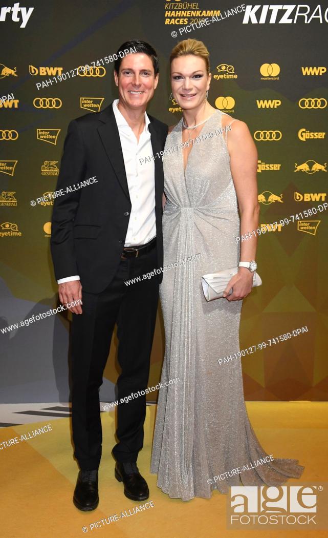 Stock Photo: 26 January 2019, Austria, Kitzbühel: The former ski racer Maria Höfl-Riesch and her husband Marcus Höfl come to the Kitz Race Party.