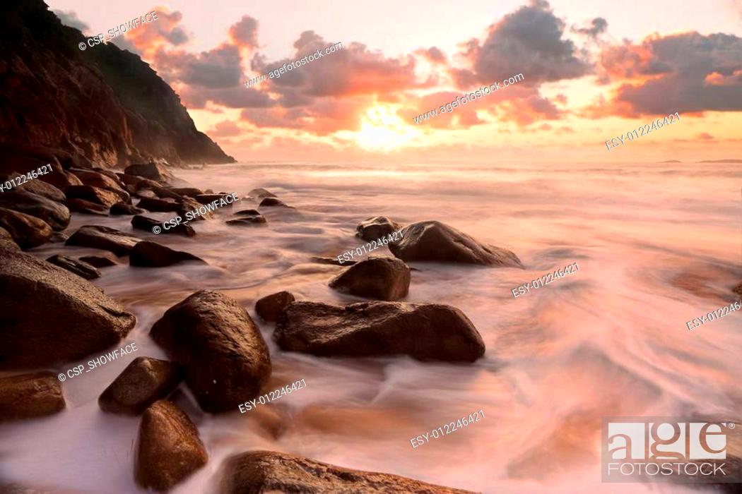 Stock Photo: Rocky ocean flows Zenith Beach Seascape.