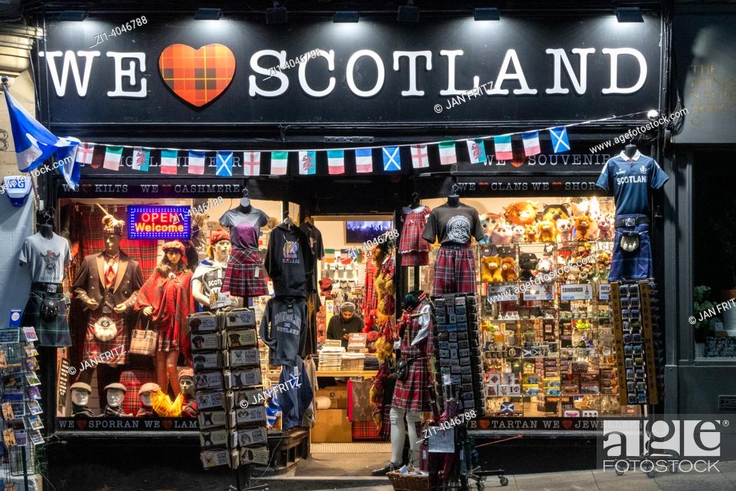Stock Photo: tourist shop in Edinbugh, Scotlan, UK.