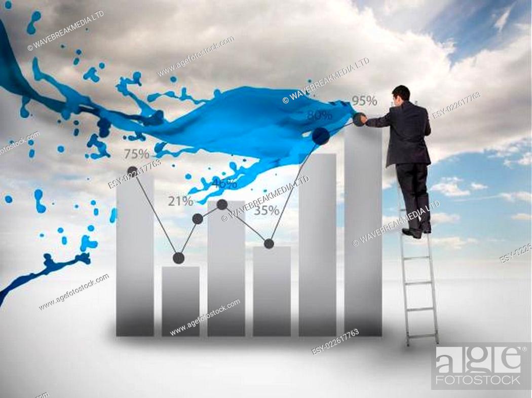 Stock Photo: Businessman drawing a chart next to paint splash.