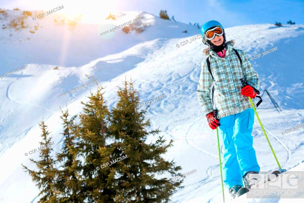 Stock Photo: Girl has a fun on ski.