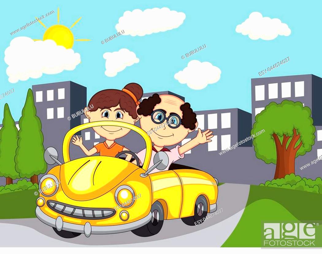 Car and a couple old passengers with city background cartoon - full color,  Stock Vector, Vector And Low Budget Royalty Free Image. Pic. ESY-044074037  | agefotostock