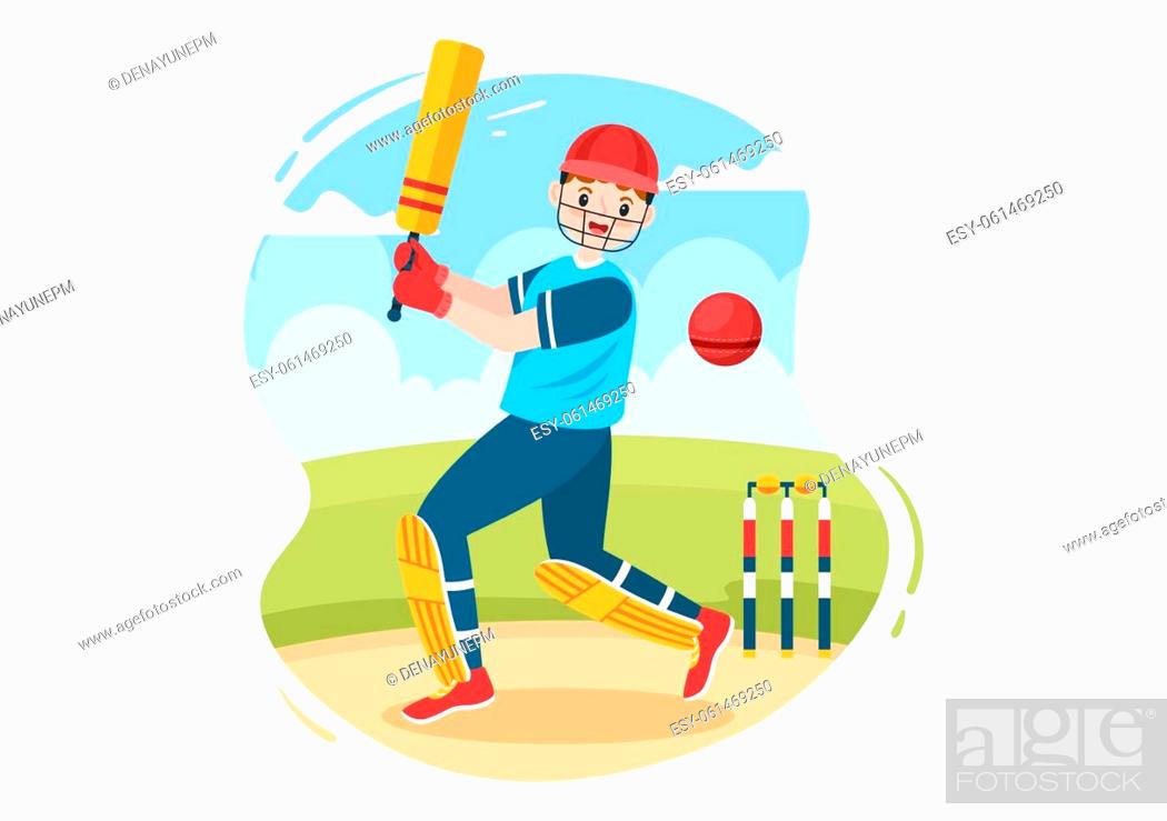 Batsman Playing Cricket Sports with Ball and Stick in Flat Cartoon Field  Background Illustration, Stock Photo, Picture And Low Budget Royalty Free  Image. Pic. ESY-061469250 | agefotostock