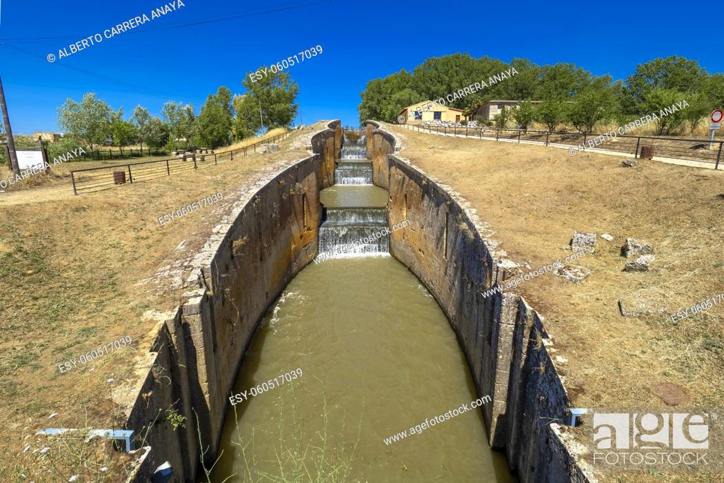 Stock Photo: Canal Floodgate, Canal of Castile, 18-19th Century Hydraulic Engineering, National Heritage Site, Spanish Goods of Cultural Interest, Frómista, Palencia.