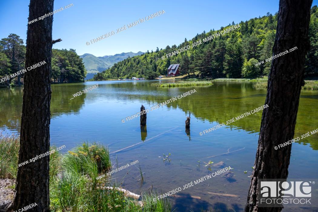 Stock Photo: Bassa d'Oles in Vielha Mitg Aran village in the Pyrenees in the Aran Valley, Spain. Place with lake to walk and relax.