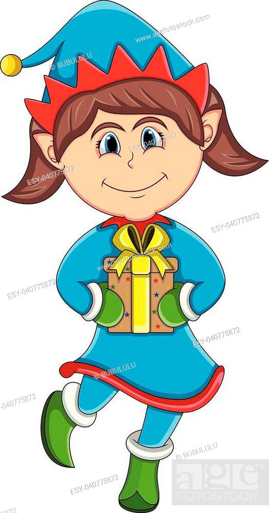 Christmas elf girl cartoon wearing skirt and blouse, bring a gift, Stock  Vector, Vector And Low Budget Royalty Free Image. Pic. ESY-040775872 |  agefotostock