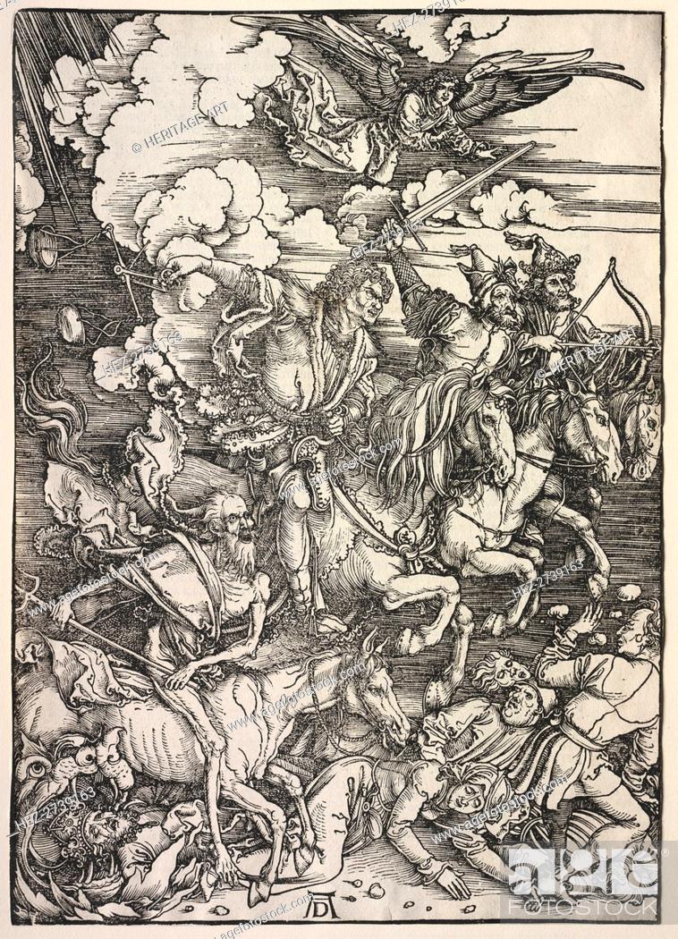 Stock Photo: Revelation of St. John: The Four Horsemen, 1511. Creator: Albrecht Dürer (German, 1471-1528).