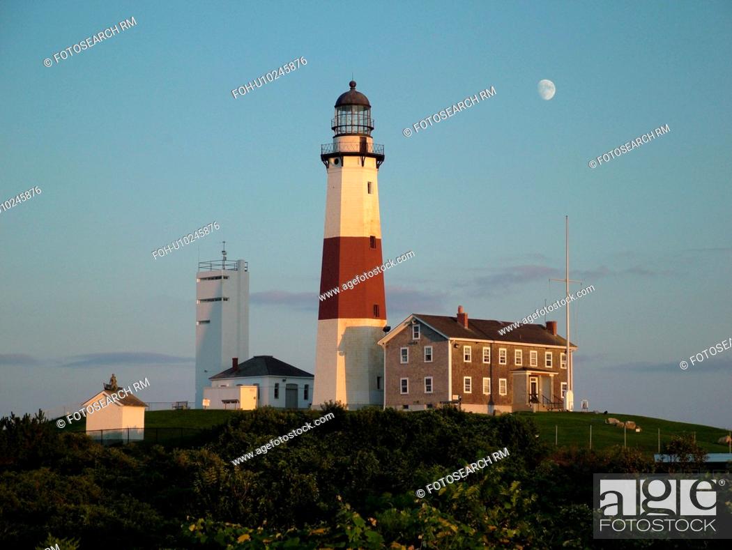 Stock Photo: Montauk, NY, New York, Long Island, Atlantic Ocean, Montauk Point Lighthouse ca. 1796.