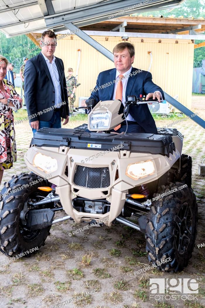 Stock Photo: King Willem-Alexander of The Netherlands at Kamp Soesterberg, on May 31, 2018, for a workvisit to the Fieldlab Smartbase van het Commando.