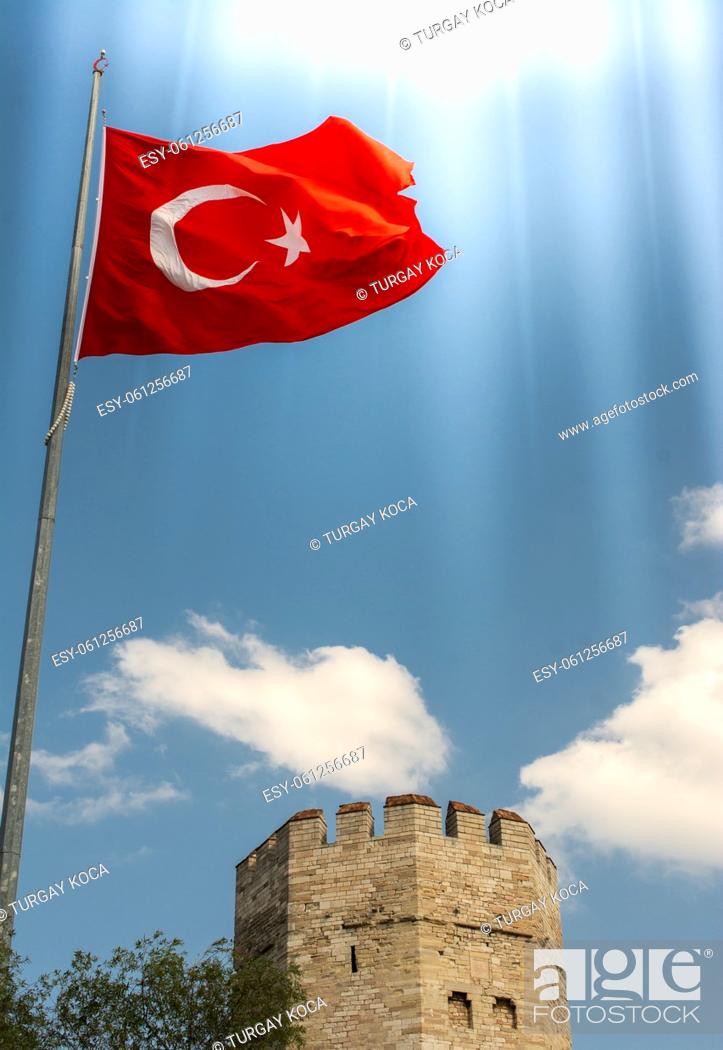 Stock Photo: The ancient city walls of Constantinople in Istanbul, Turkey.