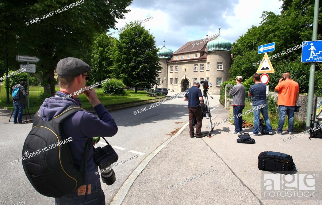 Stock Photo: Journalists wait in front of the prison in Landsberg am Lech, Germany, 02 June 2014. According to media reports on 02 June 2014, Hoeness.