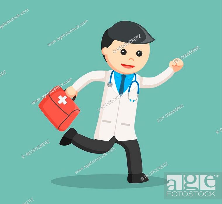 Stock Vector: doctor running carrying medical briefcase.