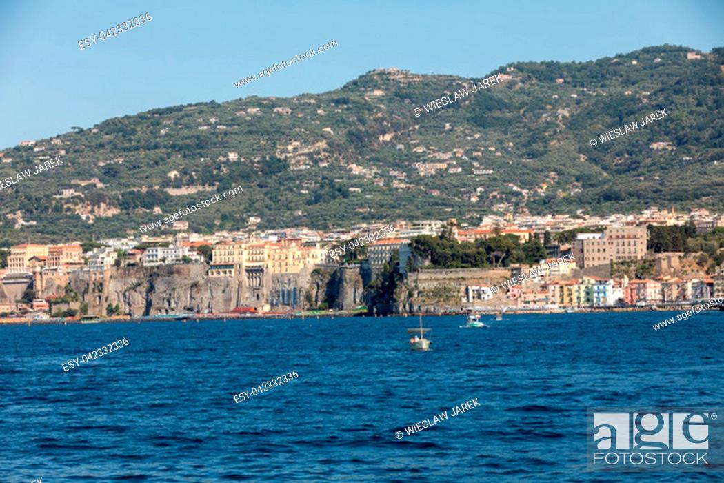 Stock Photo: Town of Sorrento as seen from the water, Campania, Italy.