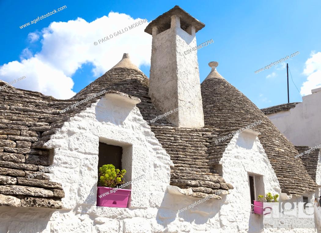 Stock Photo: Alberobello, Puglia Region, South of Italy. Traditional roofs of the Trulli, original and old houses of this region.