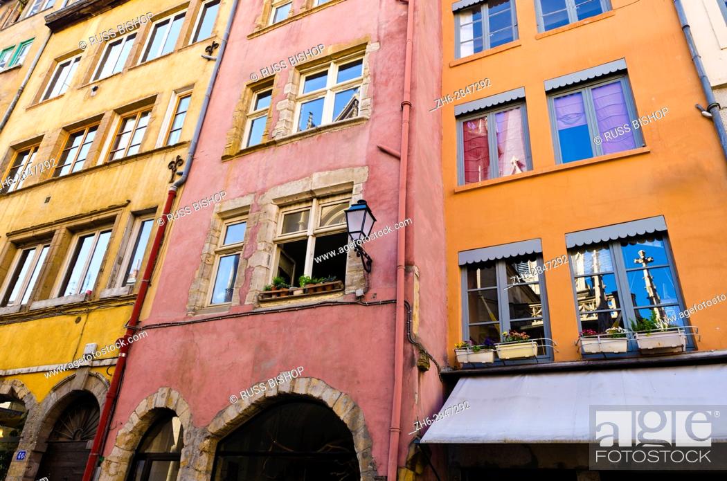 Stock Photo: Colorful houses in old town Vieux Lyon, France (UNESCO World Heritage Site).