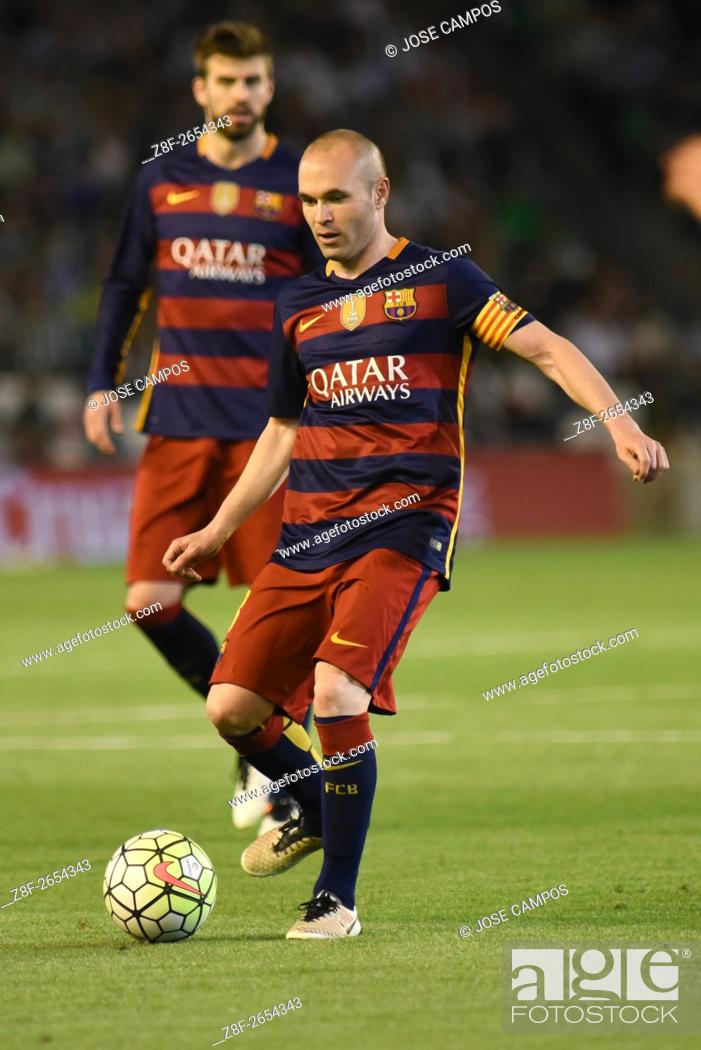 Stock Photo: FC Barcelona defeated 0-2 Real Betis and continues as the leader of the Liga BBVA with only two rounds to be played. . Liga BBVA Season 2015-2016 36 round game.