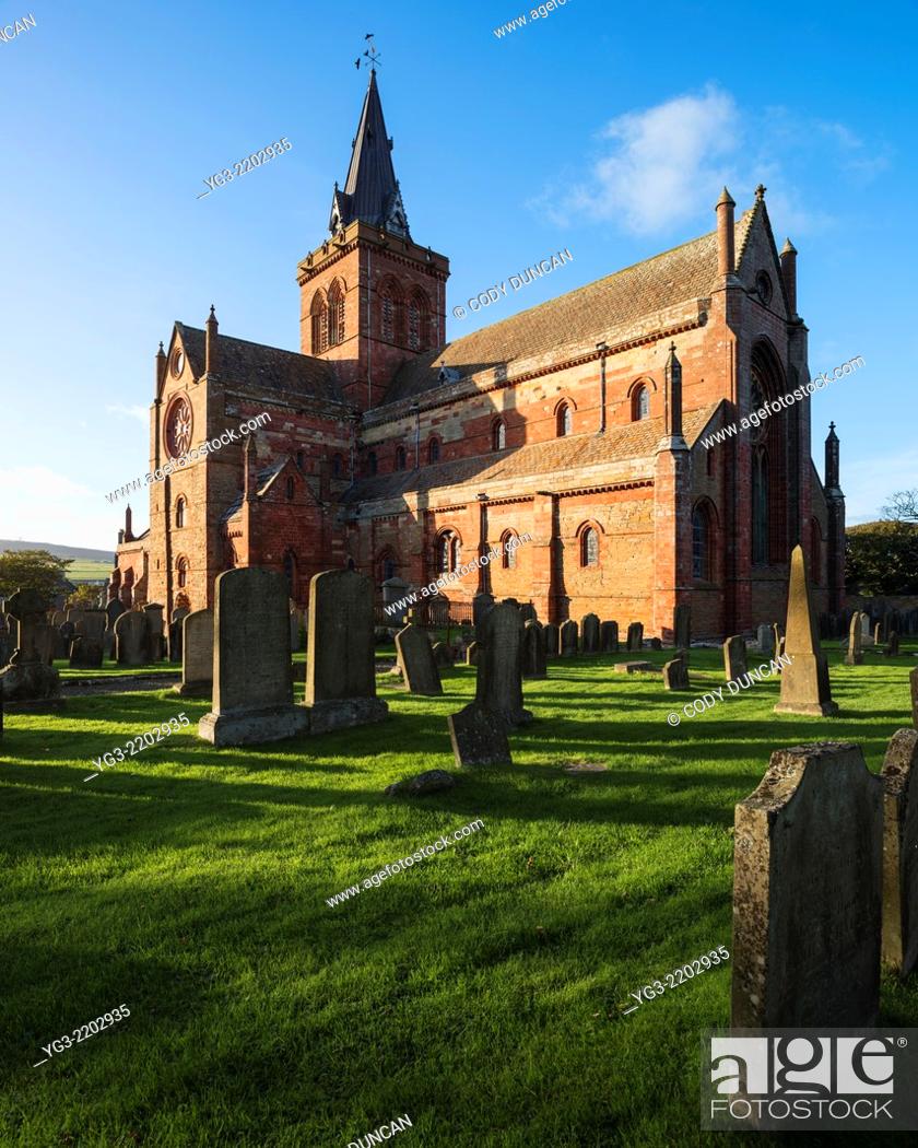 Stock Photo: St. Magnus Cathedral and cemetery, Kirkwall, Orkney, Scotland.