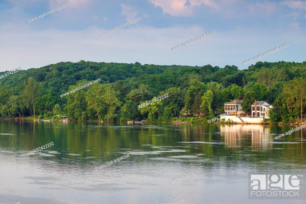 Stock Photo: USA, Pennsylvania, Bucks County, New Hope, town view from the Delaware River.