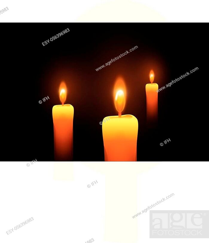 Stock Vector: illustration of three burning little candles in the darkness.