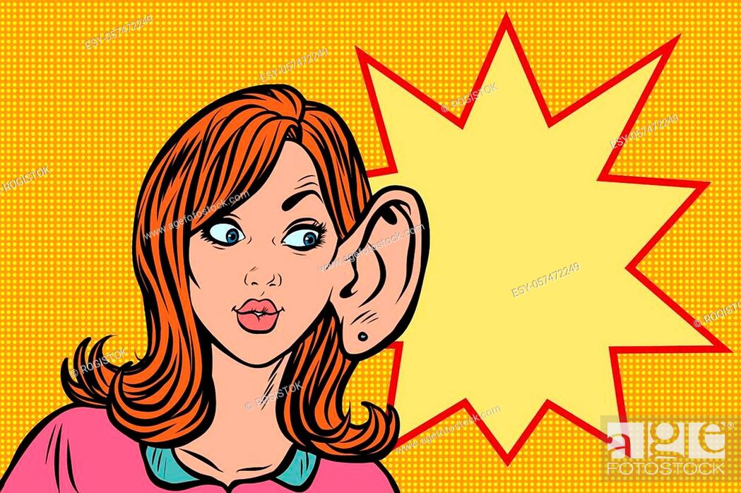 woman eavesdropping, gossip secrets and rumors. Comic cartoon pop art retro  illustration drawing, Stock Vector, Vector And Low Budget Royalty Free  Image. Pic. ESY-057472249 | agefotostock