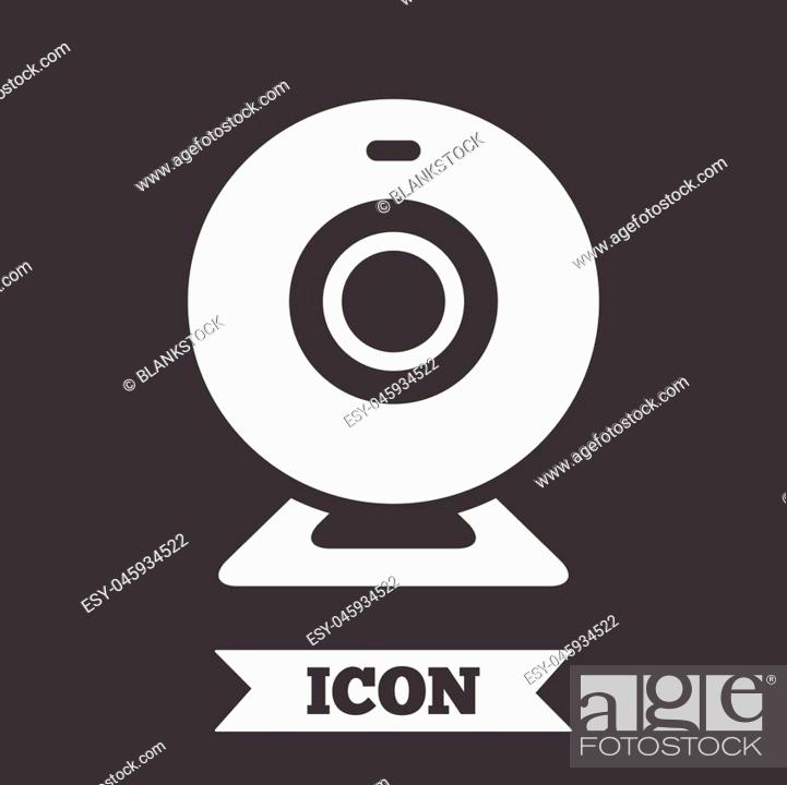 Stock Vector: Webcam sign icon. Web video chat symbol. Camera chat. Graphic design element. Flat web camera symbol on dark background. Vector.