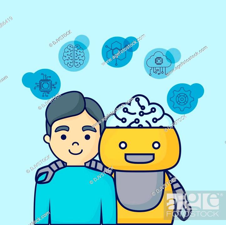 cartoon Robot with artificial intelligence related icons over background,  Stock Vector, Vector And Low Budget Royalty Free Image. Pic. ESY-045886419  | agefotostock