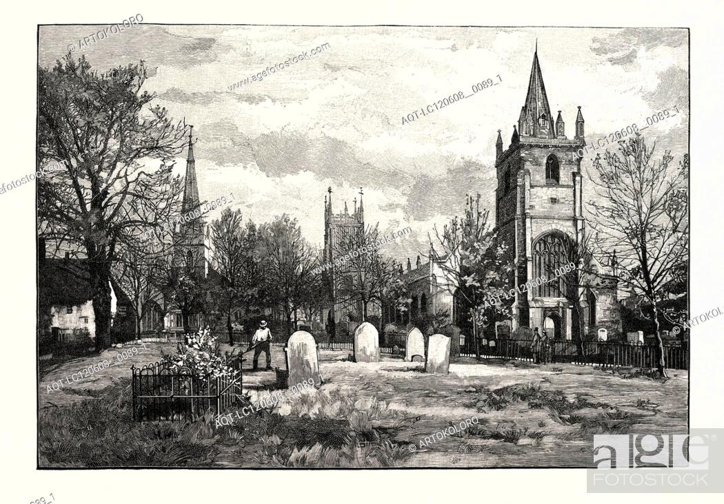 Stock Photo: FROM LEFT TO RIGHT: ALL SAINTS' CHURCH, THE BELL TOWER, EVESHAM ABBEY, ST. LAURENCE'S CHURCH.